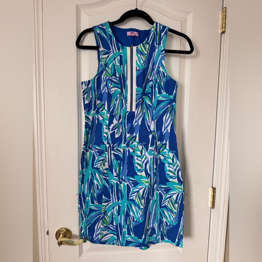 Lilly Pulitzer Penelope Shift Dress Blue Crush Bamboo Print Size 4